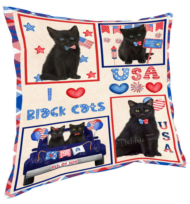 4th of July Independence Day I Love USA Black Cats Pillow with Top Quality High-Resolution Images - Ultra Soft Pet Pillows for Sleeping - Reversible & Comfort - Ideal Gift for Dog Lover - Cushion for Sofa Couch Bed - 100% Polyester