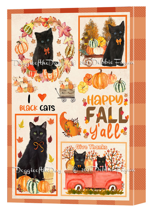 Happy Fall Y'all Pumpkin Black Cats Canvas Wall Art - Premium Quality Ready to Hang Room Decor Wall Art Canvas - Unique Animal Printed Digital Painting for Decoration