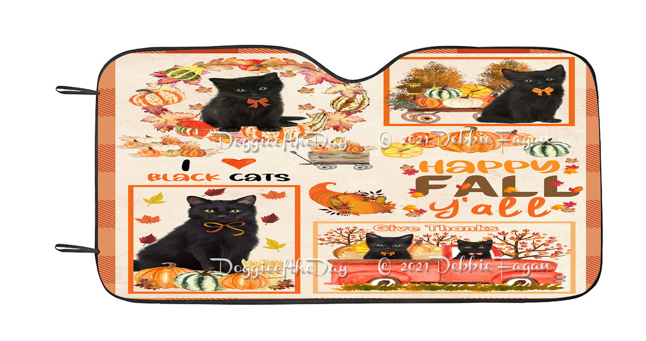 Happy Fall Y'all Pumpkin Black Cats Car Sun Shade Cover Curtain
