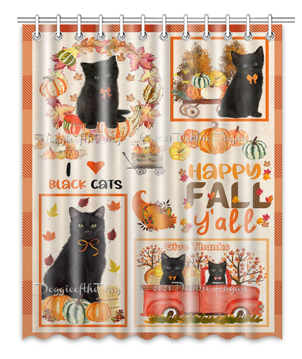Happy Fall Y'all Pumpkin Black Cats Shower Curtain Bathroom Accessories Decor Bath Tub Screens