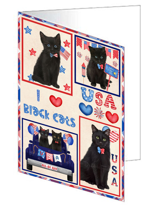 4th of July Independence Day I Love USA Black Cats Handmade Artwork Assorted Pets Greeting Cards and Note Cards with Envelopes for All Occasions and Holiday Seasons