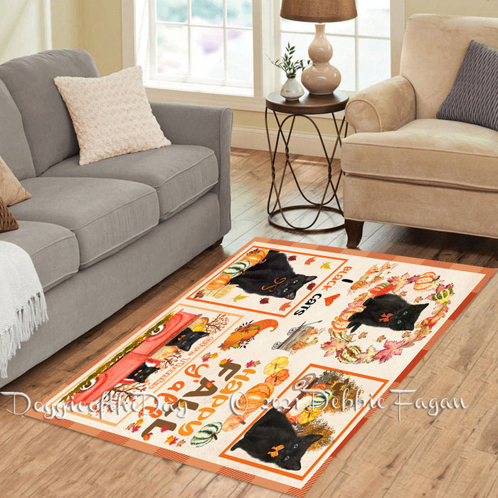 Happy Fall Y'all Pumpkin Black Cats Polyester Living Room Carpet Area Rug ARUG66677