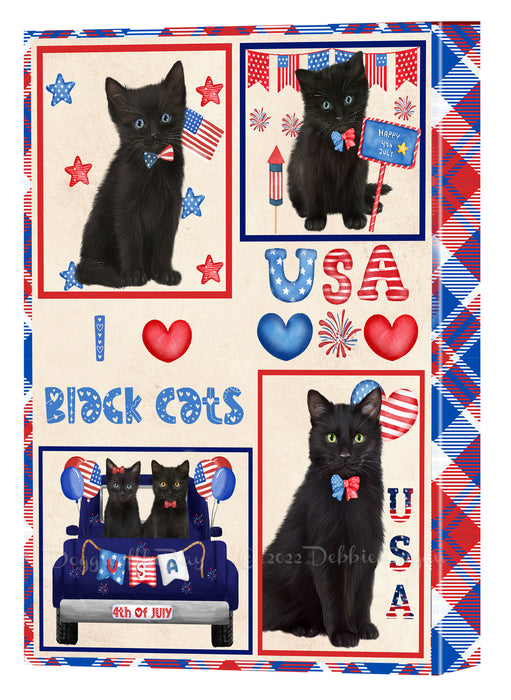 4th of July Independence Day I Love USA Black Cats Canvas Wall Art - Premium Quality Ready to Hang Room Decor Wall Art Canvas - Unique Animal Printed Digital Painting for Decoration