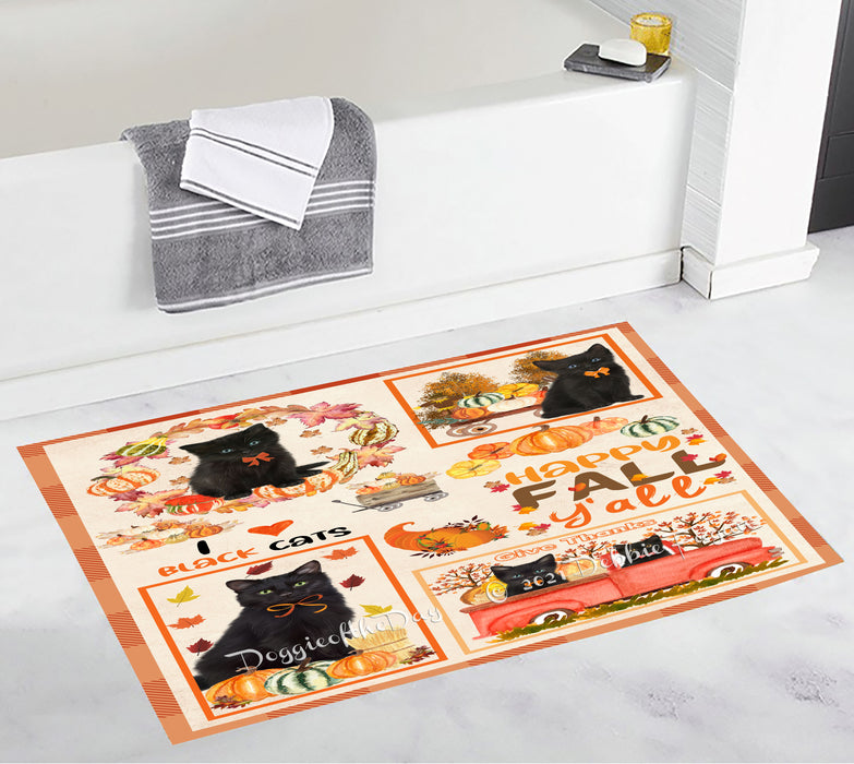 Happy Fall Y'all Pumpkin Black Cats Bathroom Rugs with Non Slip Soft Bath Mat for Tub BRUG55120