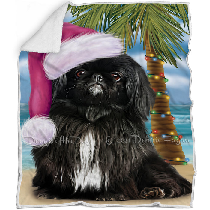 Summertime Happy Holidays Christmas Pekingese Dog on Tropical Island Beach Blanket