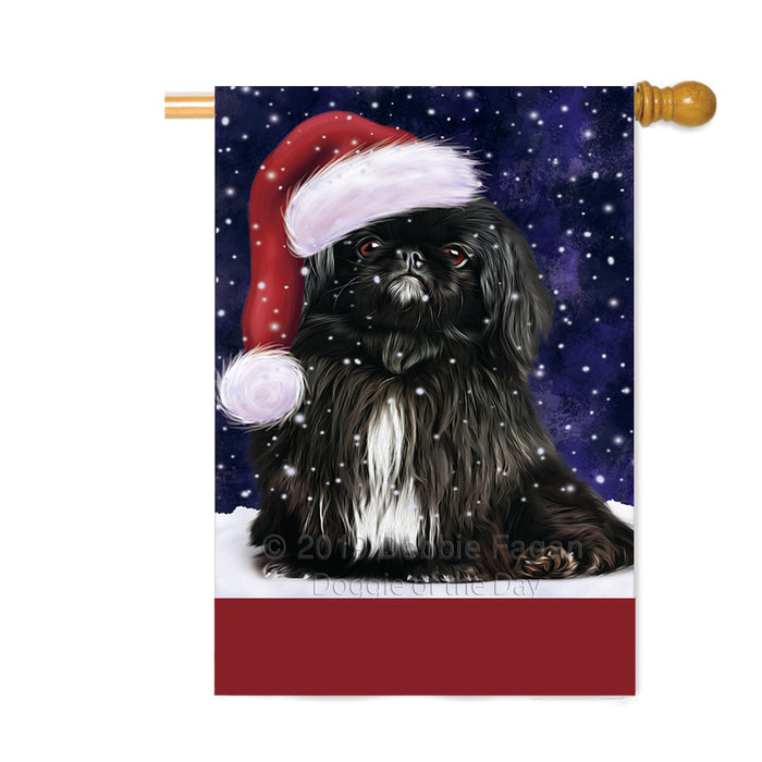 Personalized Let It Snow Happy Holidays Black Pekingnes Dog Custom House Flag FLG-DOTD-A62323