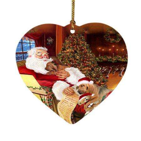 Bloodhound Dog and Puppies Sleeping with Santa Heart Christmas Ornament D402