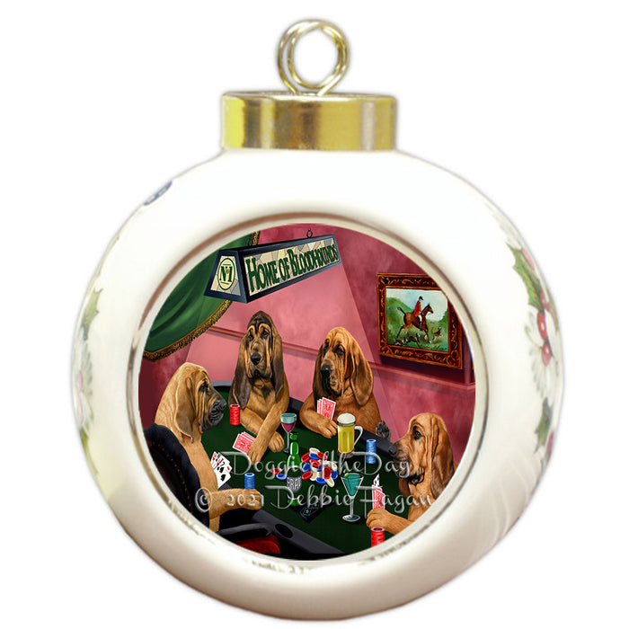 Home of Poker Playing Bloodhound Dogs Round Ball Christmas Ornament Pet Decorative Hanging Ornaments for Christmas X-mas Tree Decorations - 3" Round Ceramic Ornament