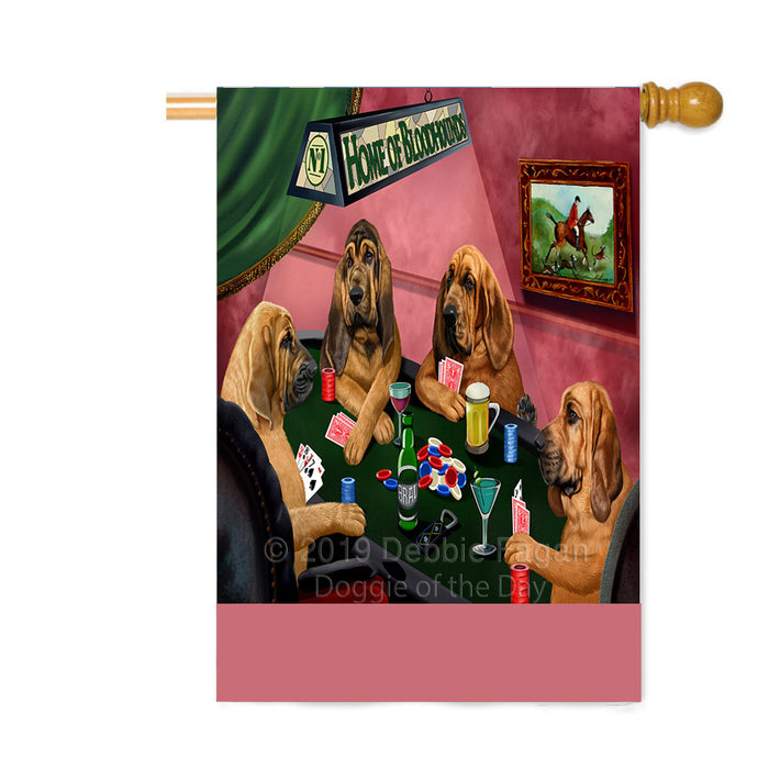 Personalized Home of Bloodhound Dogs Four Dogs Playing Poker Custom House Flag FLG-DOTD-A60302