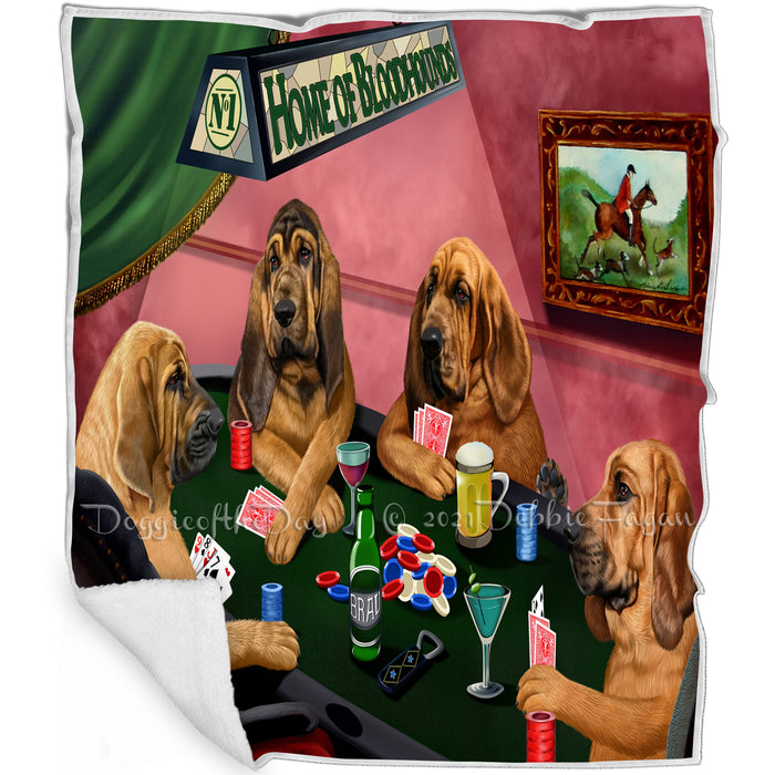 Home of 4  Bloodhound Dogs Playing Poker Blanket BLNKT143595