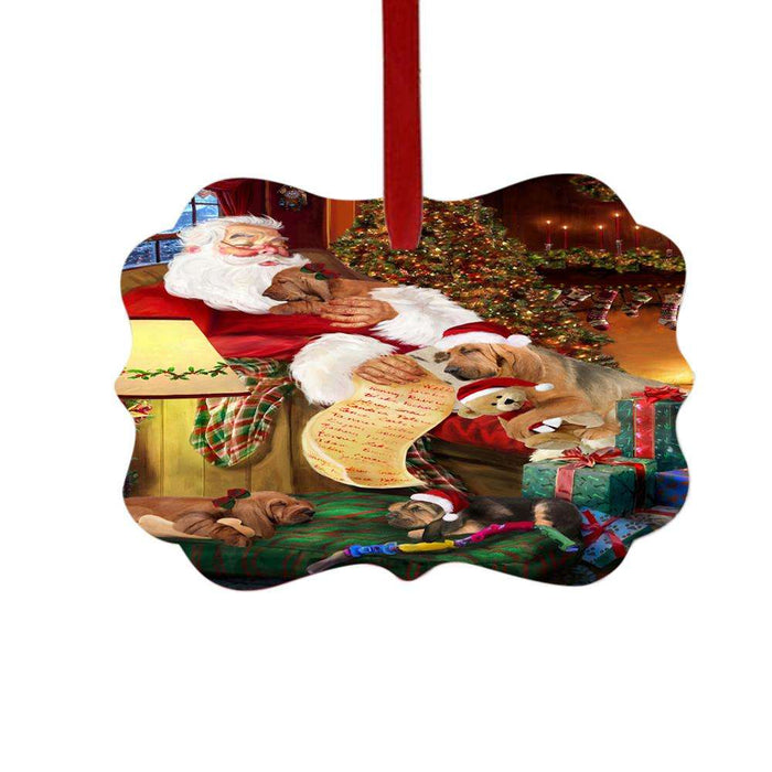 Bloodhounds Dog and Puppies Sleeping with Santa Double-Sided Photo Benelux Christmas Ornament LOR49252