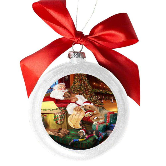 Bloodhounds Dog and Puppies Sleeping with Santa White Round Ball Christmas Ornament WBSOR49252
