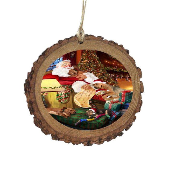 Bloodhounds Dog and Puppies Sleeping with Santa Wooden Christmas Ornament WOR49252