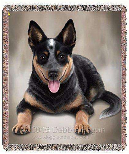 Blue Heeler Dog Art Portrait Print Woven Throw Blanket 54 X 38