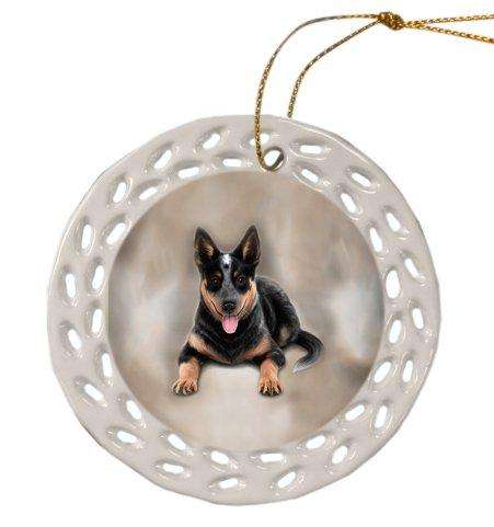 Blue Heeler Dog Christmas Doily Ceramic Ornament