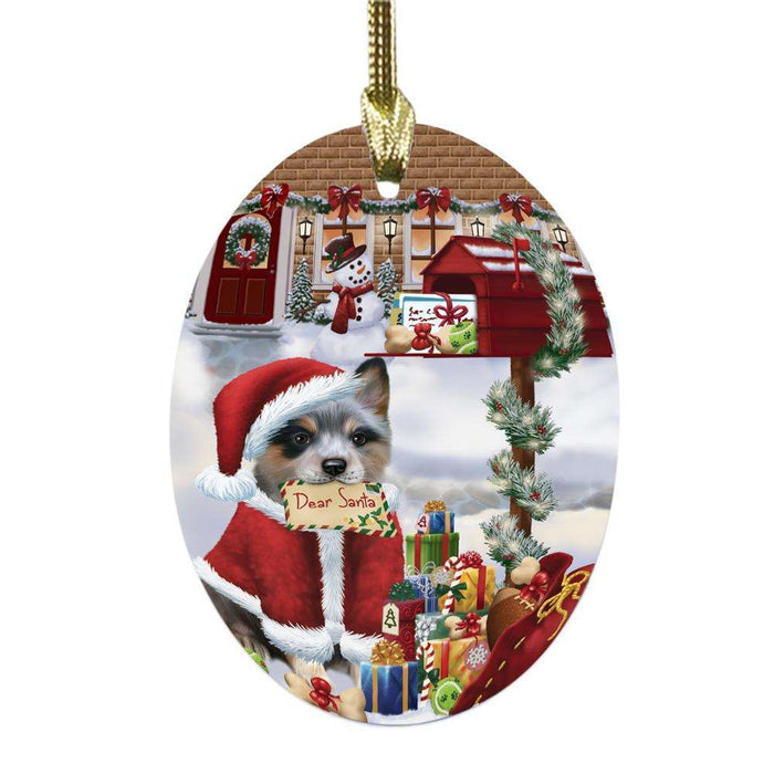 Blue Heeler Dog Dear Santa Letter Christmas Holiday Mailbox Oval Glass Christmas Ornament OGOR49017