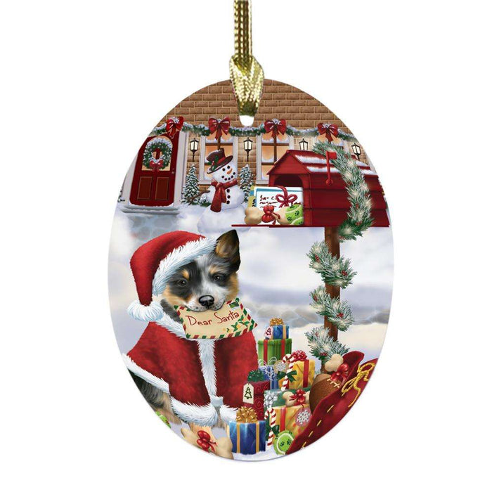 Blue Heeler Dog Dear Santa Letter Christmas Holiday Mailbox Oval Glass Christmas Ornament OGOR49018