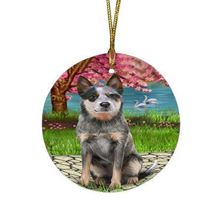 Blue Heeler Dog Round Flat Christmas Ornament RFPOR51738