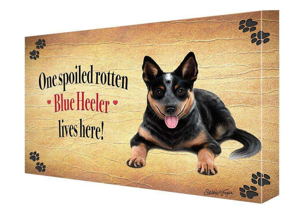 Blue Heeler Spoiled Rotten Dog Painting Printed on Canvas Wall Art Signed