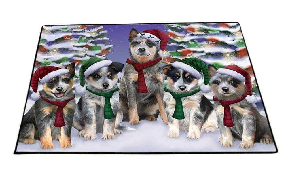 Blue Heelers Dog Christmas Family Portrait in Holiday Scenic Background Floormat FLMS51924