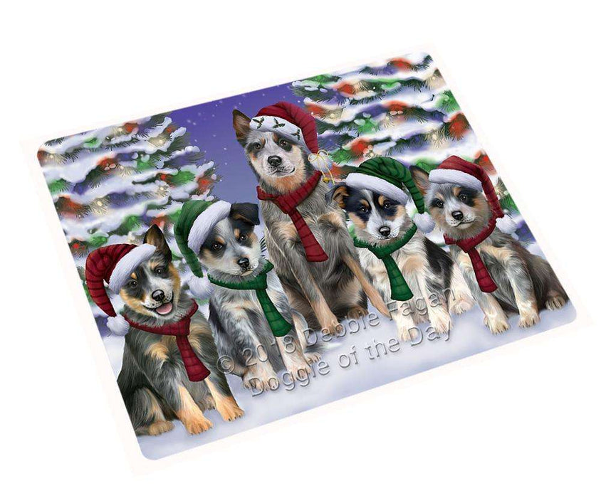 Blue Heelers Dog Christmas Family Portrait in Holiday Scenic Background Large Refrigerator / Dishwasher Magnet RMAG76440