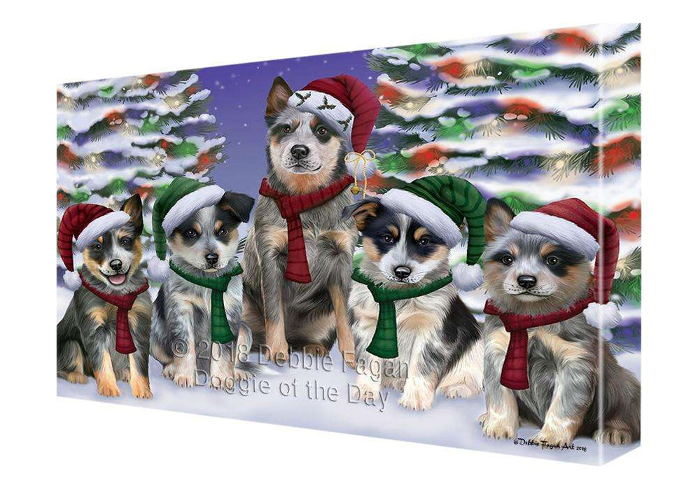 Blue Heelers Dog Christmas Family Portrait in Holiday Scenic Background  Canvas Print Wall Art Décor CVS91178