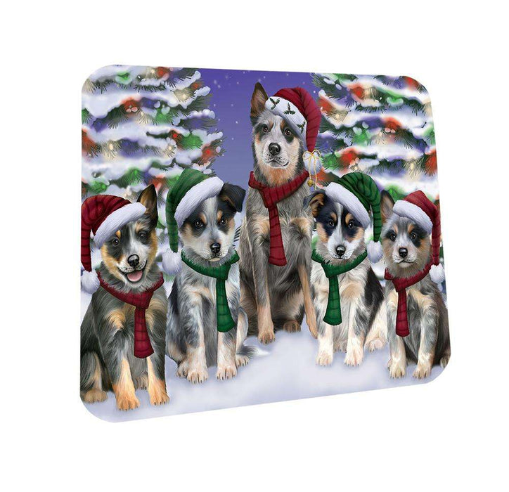 Blue Heelers Dog Christmas Family Portrait in Holiday Scenic Background  Coasters Set of 4 CST52668