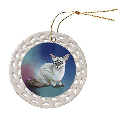 Blue Lynx Point Javanese Cat Christmas Doily Ceramic Ornament