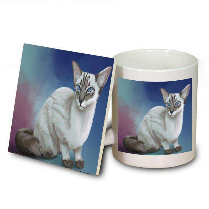 Blue Lynx Point Javanese Cat Mug and Coaster Set