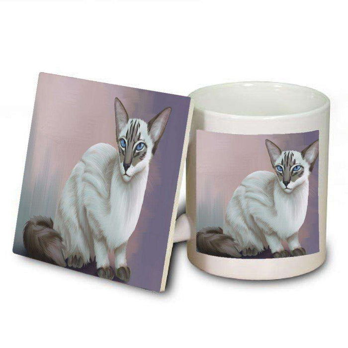 Blue Lynx Point Javanese Cat Mug and Coaster Set