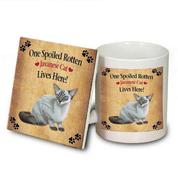 Blue Lynx Point Javanese Spoiled Rotten Cat Mug and Coaster Set