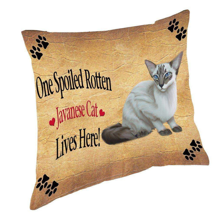 Blue Lynx Point Javanese Spoiled Rotten Cat Throw Pillow