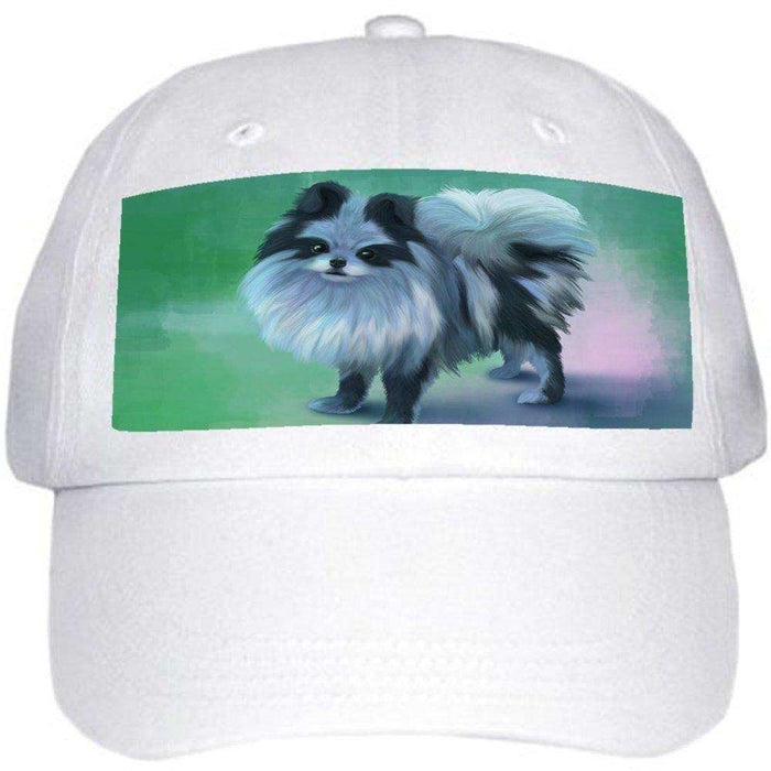 Blue Pomeranian Dog Ball Hat Cap Off White