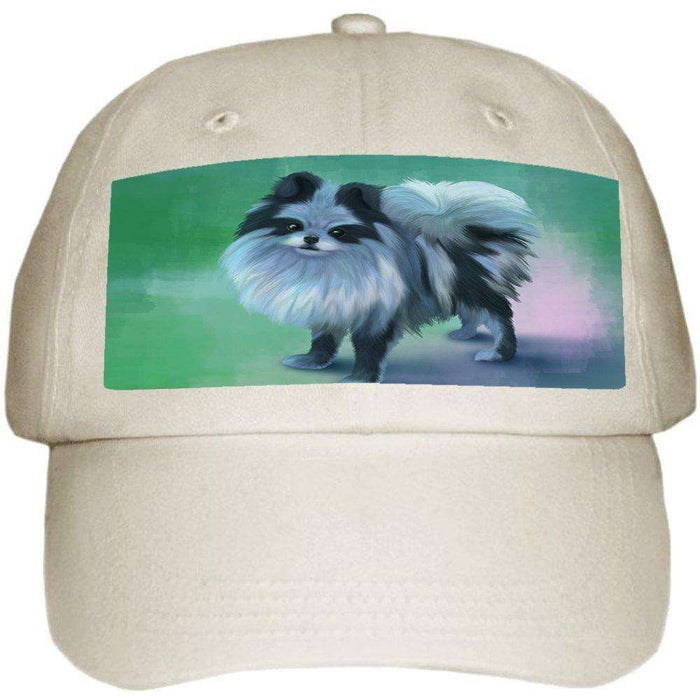Blue Pomeranian Dog Ball Hat Cap Off White