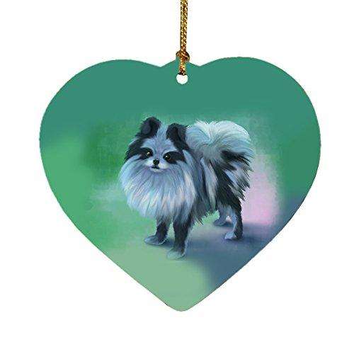Blue Pomeranian Dog Heart Christmas Ornament