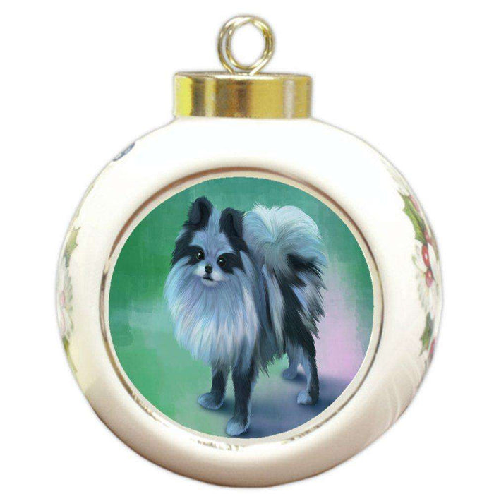 Blue Pomeranian Dog Round Ceramic Ball Christmas Ornament