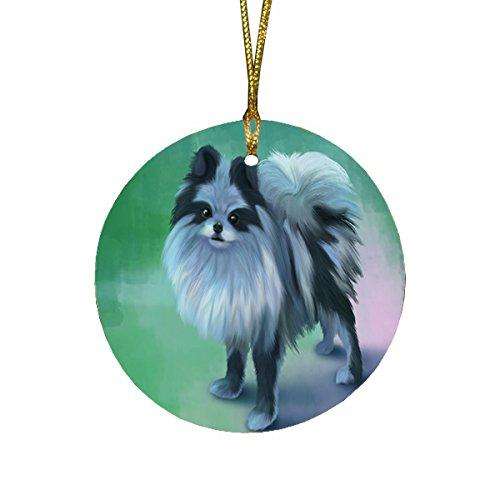 Blue Pomeranian Dog Round Christmas Ornament