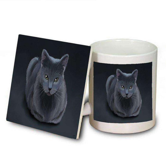 Blue Russian Cat Mug and Coaster Set