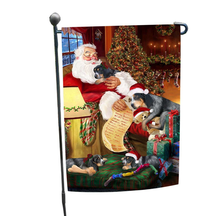 Bluetick Coonhound Dog and Puppies Sleeping with Santa Garden Flag