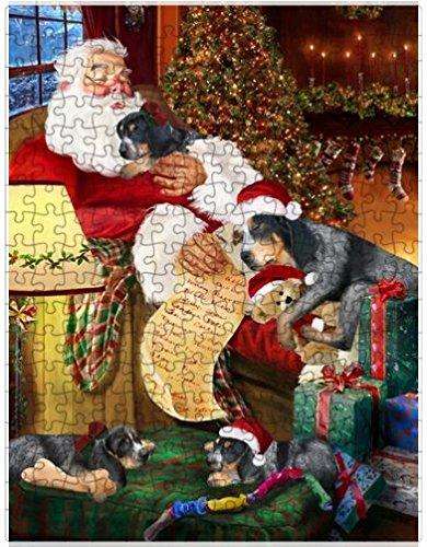 Bluetick Coonhound Dog and Puppies Sleeping with Santa Puzzle with Photo Tin