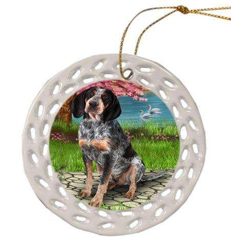 Bluetick Coonhound Dog Christmas Doily Ceramic Ornament