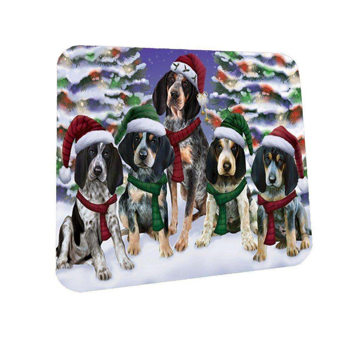 Bluetick Coonhound Dog Christmas Family Portrait in Holiday Scenic Background Coasters Set of 4
