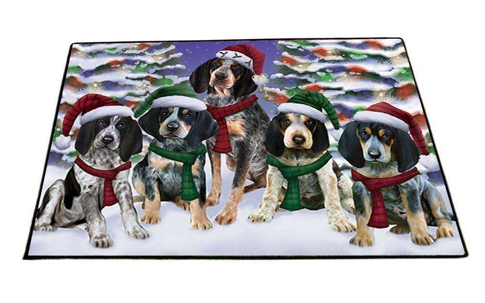 Bluetick Coonhound Dog Christmas Family Portrait in Holiday Scenic Background Indoor/Outdoor Floormat