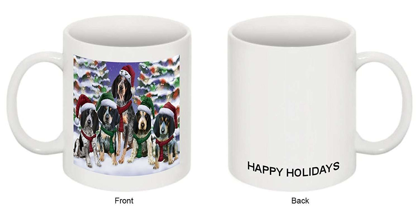 Bluetick Coonhound Dog Christmas Family Portrait in Holiday Scenic Background Mug