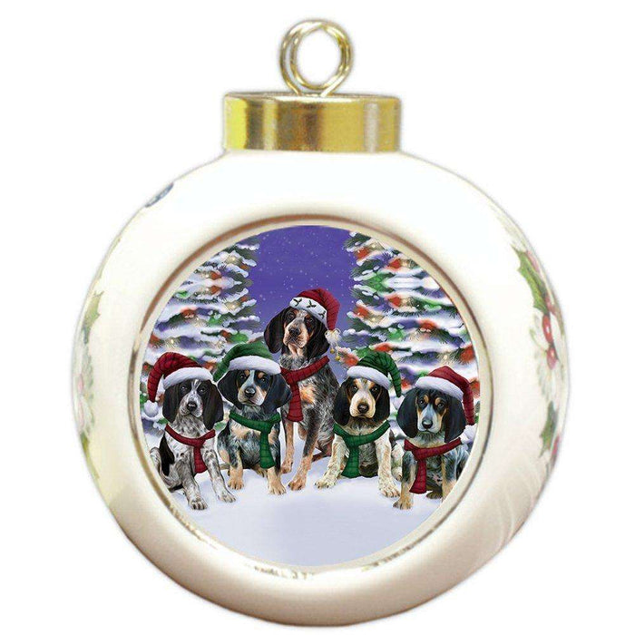 Bluetick Coonhound Dog Christmas Family Portrait in Holiday Scenic Background Round Ball Ornament
