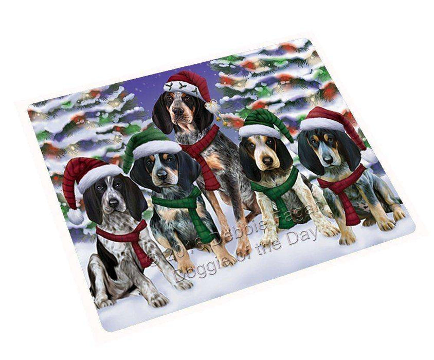 Bluetick Coonhound Dog Christmas Family Portrait in Holiday Scenic Background Tempered Cutting Board