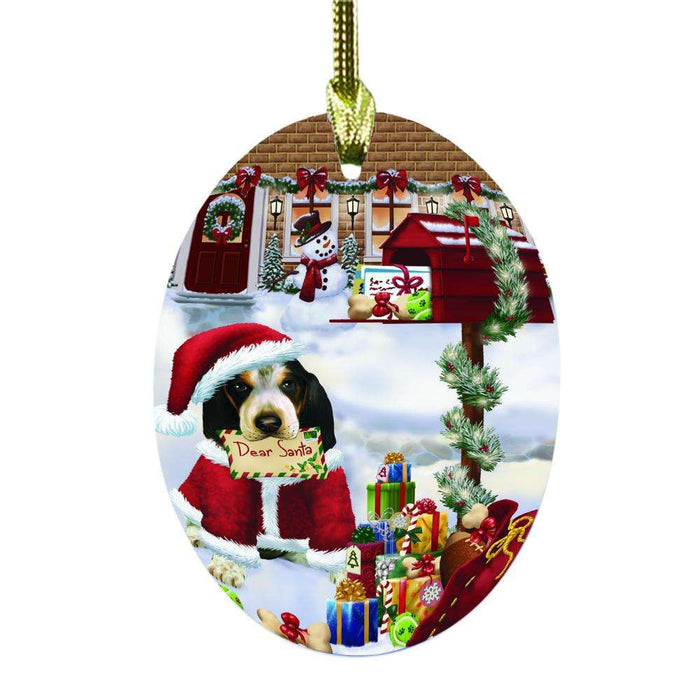 Bluetick Coonhound Dog Dear Santa Letter Christmas Holiday Mailbox Oval Glass Christmas Ornament OGOR49019