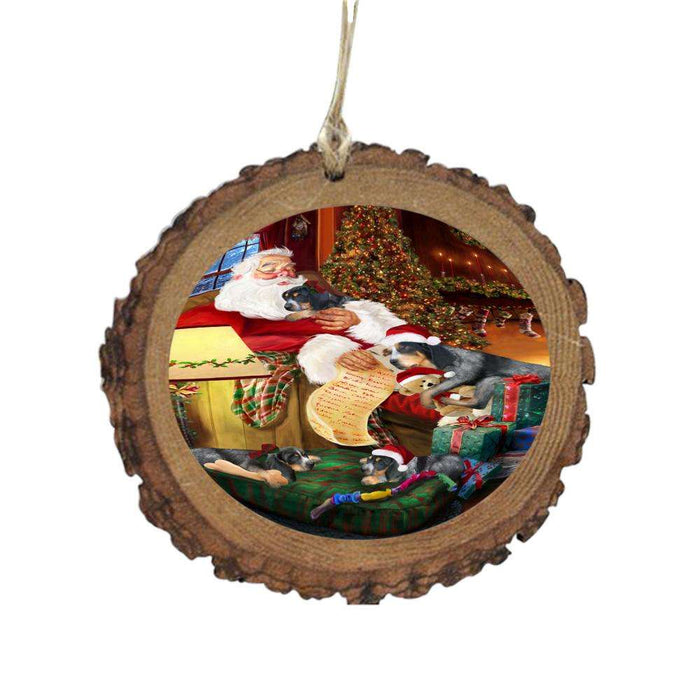 Bluetick Coonhounds Dog and Puppies Sleeping with Santa Wooden Christmas Ornament WOR49253