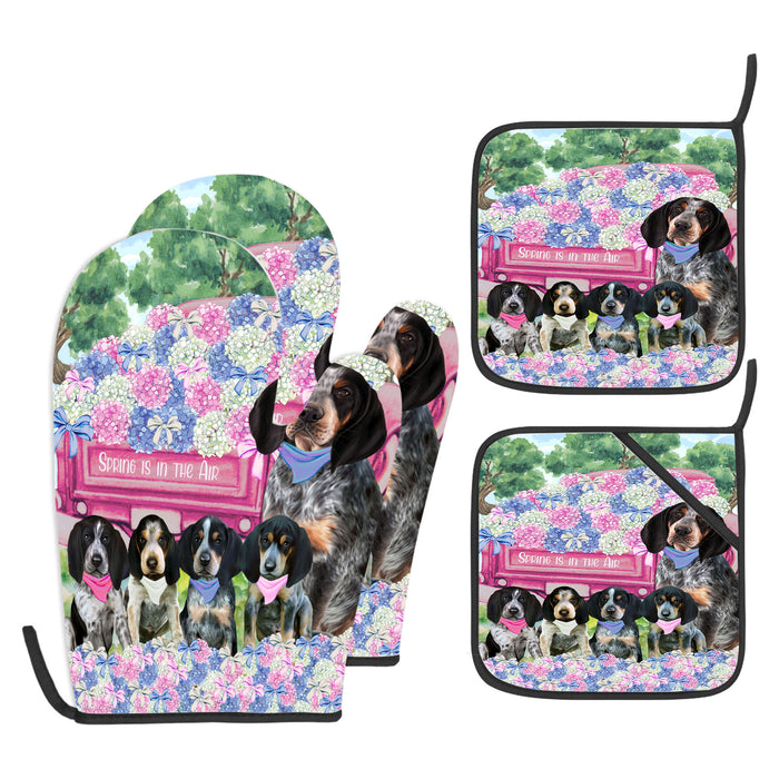 Bluetick Coonhound Oven Mitts and Pot Holder: Explore a Variety of Designs, Potholders with Kitchen Gloves for Cooking, Custom, Personalized, Gifts for Pet & Dog Lover