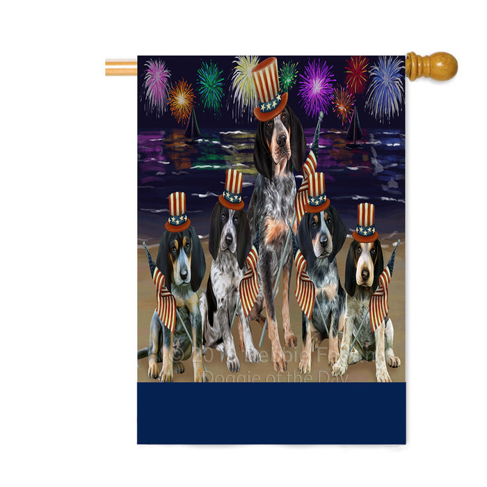 Personalized 4th of July Firework Bluetick Coonhound Dogs Custom House Flag FLG-DOTD-A57859